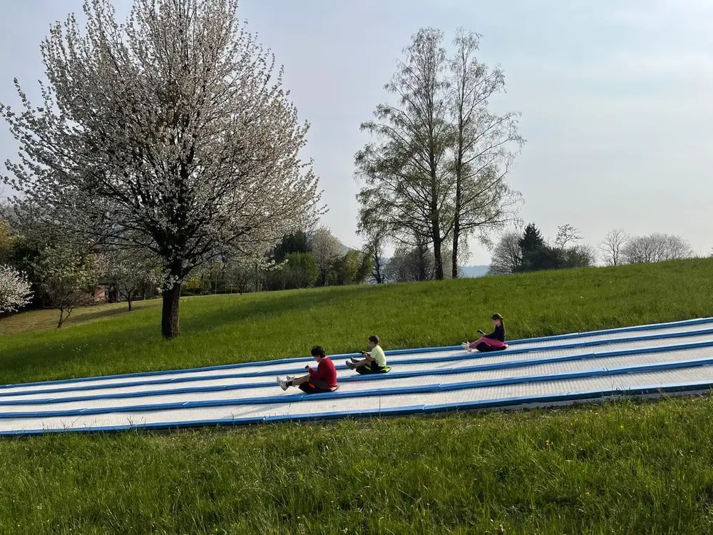 Three Sklide lanes on a grassy slope